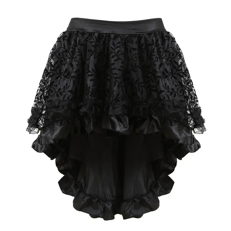 Skirts Womens Burlesque Corset Skirt High Waist Multilayer Lace Victorian Costumes Gothic Steampunk Skirt Matching Corset Black