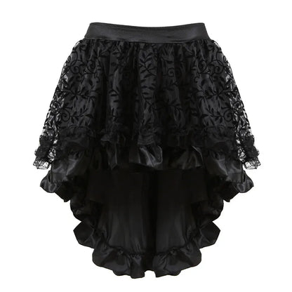 Skirts Womens Burlesque Corset Skirt High Waist Multilayer Lace Victorian Costumes Gothic Steampunk Skirt Matching Corset Black
