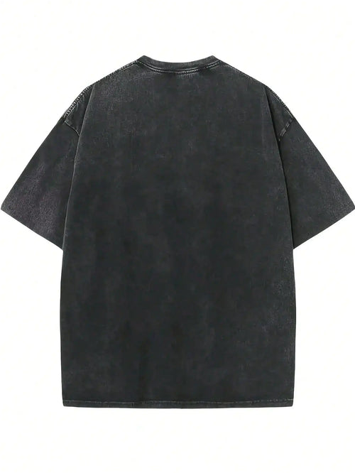 Men's Gothic Heavyweight Cotton T-Shirt - Drop Shoulder Oversized Streetwear Tee with Dark Angel Graphic