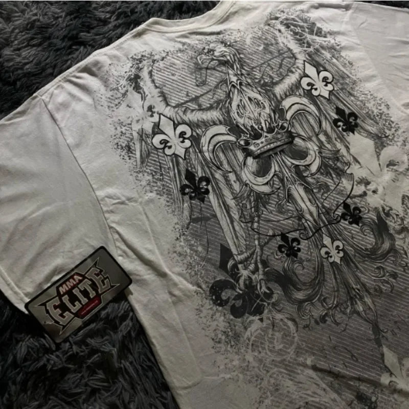 90s American Trendy Retro Fashion Print Round Neck Short-sleeved T-shirt Men Womens Y2K Street Style Gothic Couple Sports