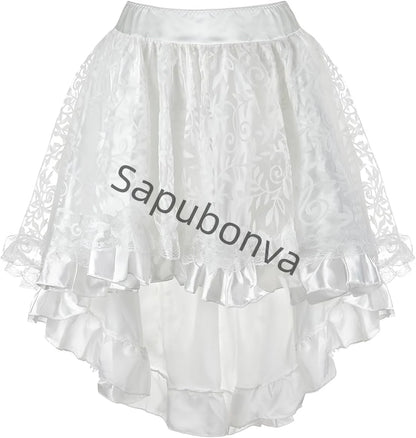 Skirts Womens Burlesque Corset Skirt High Waist Multilayer Lace Victorian Costumes Gothic Steampunk Skirt Matching Corset Black
