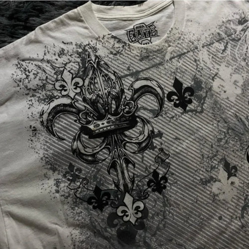 90s American Trendy Retro Fashion Print Round Neck Short-sleeved T-shirt Men Womens Y2K Street Style Gothic Couple Sports