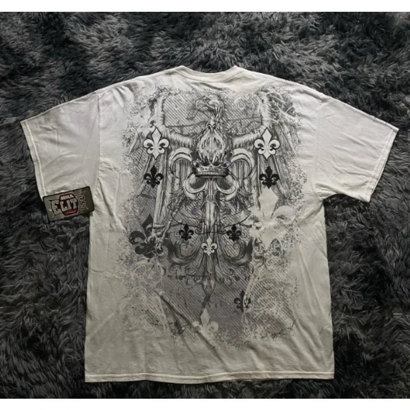 90s American Trendy Retro Fashion Print Round Neck Short-sleeved T-shirt Men Womens Y2K Street Style Gothic Couple Sports
